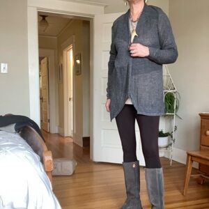 Eileen Fisher Charcoal Knit Sparkle Merino Blend Cardigan, size 1X